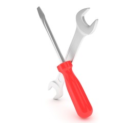 3D Illustration Wrench and screwdriver, service concept