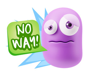 3d Rendering Sad Character Emoticon Expression saying No Way wit