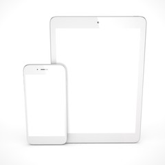 Tablet and smartphone on a white. 3d rendering.