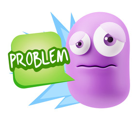 3d Rendering Sad Character Emoticon Expression saying Problem wi