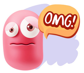 3d Rendering Sad Character Emoticon Expression saying OMG with C