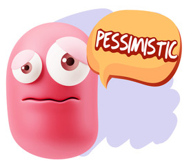 3d Rendering Sad Character Emoticon Expression saying Pessimisti