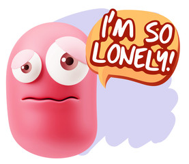 3d Rendering Sad Character Emoticon Expression saying I'm so Lon