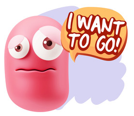 3d Rendering Sad Character Emoticon Expression saying I Want to