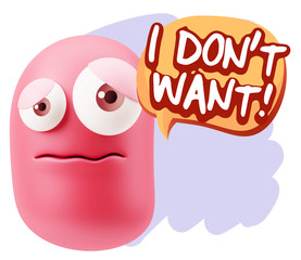 3d Rendering Sad Character Emoticon Expression saying I Don't Wa