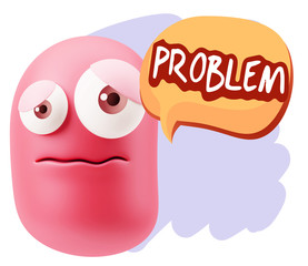 3d Rendering Sad Character Emoticon Expression saying Problem wi