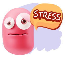 3d Rendering Sad Character Emoticon Expression saying Stress wit