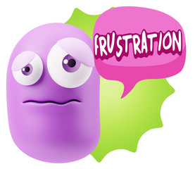 3d Rendering Sad Character Emoticon Expression saying Frustratio