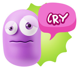 3d Rendering Sad Character Emoticon Expression saying Cry with C