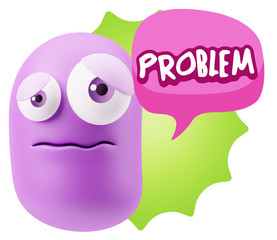 3d Rendering Sad Character Emoticon Expression saying Problem wi
