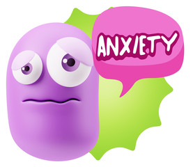 3d Rendering Sad Character Emoticon Expression saying Anxiety wi