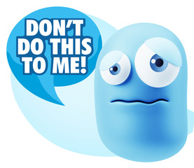 3d Rendering Sad Character Emoticon Expression saying Don't do t