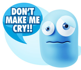 3d Rendering Sad Character Emoticon Expression saying Don't Make