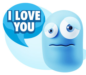 3d Rendering Sad Character Emoticon Expression saying I Love You
