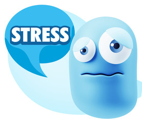 3d Rendering Sad Character Emoticon Expression saying Stress wit