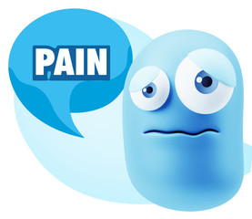 3d Rendering Sad Character Emoticon Expression saying Pain with