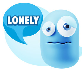 3d Rendering Sad Character Emoticon Expression saying Lonely wit