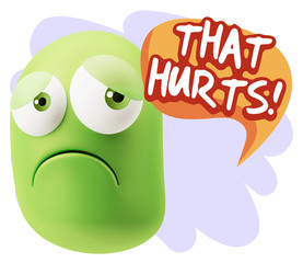 3d Rendering Sad Character Emoticon Expression saying That Hurts