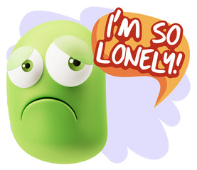 3d Rendering Sad Character Emoticon Expression saying I'm so Lon