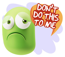 3d Rendering Sad Character Emoticon Expression saying Don't do t