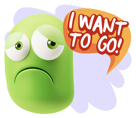 3d Rendering Sad Character Emoticon Expression saying I Want to