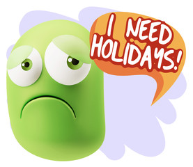 3d Rendering Sad Character Emoticon Expression saying I Need Hol