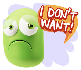 3d Rendering Sad Character Emoticon Expression saying I Don't Wa