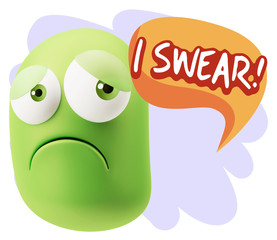 3d Rendering Sad Character Emoticon Expression saying I Swear wi
