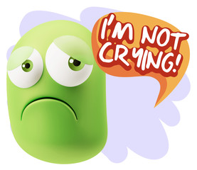 3d Rendering Sad Character Emoticon Expression saying I'm Not Cr