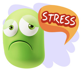 3d Rendering Sad Character Emoticon Expression saying Stress wit