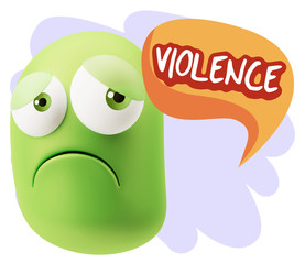3d Rendering Sad Character Emoticon Expression saying Violence w