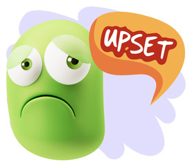 3d Rendering Sad Character Emoticon Expression saying Upset with