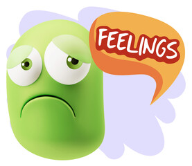 3d Rendering Sad Character Emoticon Expression saying Feelings w
