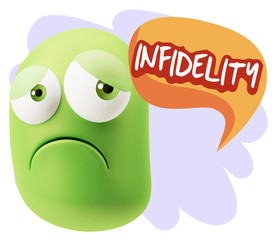 3d Rendering Sad Character Emoticon Expression saying Infidelity