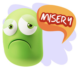 3d Rendering Sad Character Emoticon Expression saying misery wit