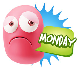3d Rendering Sad Character Emoticon Expression saying Monday wit