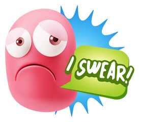 3d Rendering Sad Character Emoticon Expression saying I Swear wi