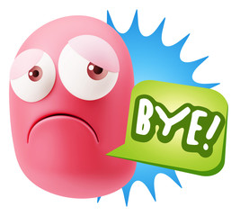 3d Rendering Sad Character Emoticon Expression saying Bye with C