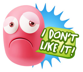 3d Rendering Sad Character Emoticon Expression saying I Don't Li