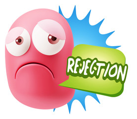 3d Rendering Sad Character Emoticon Expression saying Rejection