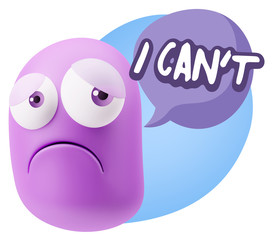 3d Rendering Sad Character Emoticon Expression saying I Can't wi