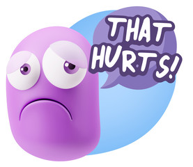 3d Rendering Sad Character Emoticon Expression saying That Hurts