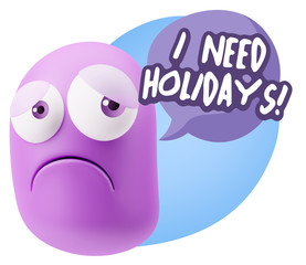3d Rendering Sad Character Emoticon Expression saying I Need Hol
