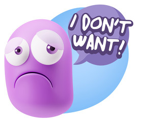3d Rendering Sad Character Emoticon Expression saying I Don't Wa