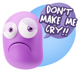 3d Rendering Sad Character Emoticon Expression saying Don't Make