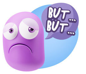 Obraz premium 3d Rendering Sad Character Emoticon Expression saying But… wit