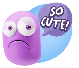 3d Rendering Sad Character Emoticon Expression saying So Cute wi