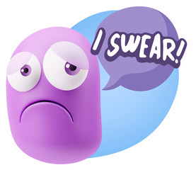 3d Rendering Sad Character Emoticon Expression saying I Swear wi
