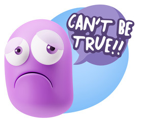 3d Rendering Sad Character Emoticon Expression saying Can't be T