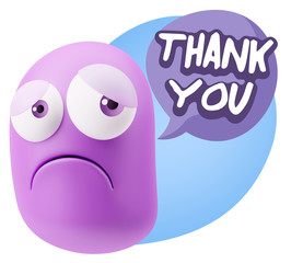 3d Rendering Sad Character Emoticon Expression saying Thank You